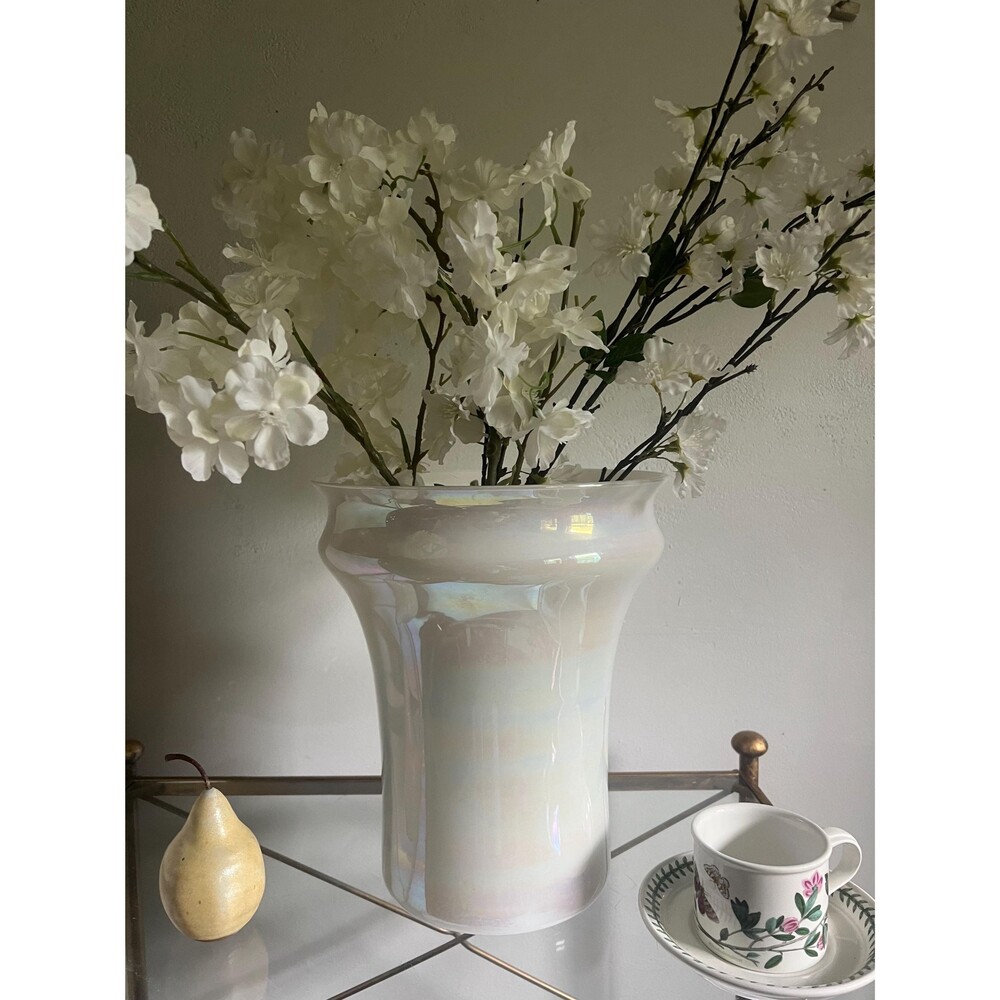 Handblown Opaline Opalite White Glass Vase: Contemporary Floral Display, 14"